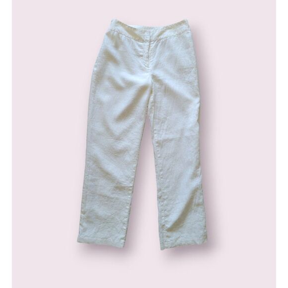 MERONA White 100% Linen Sz 10 Lined Pants Straight Leg Lightweight Beach Coastal - Picture 1 of 7